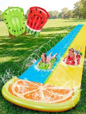 Double Lane 22.5ft Water Slide with Inflatable Boards & Advanced Sprinklers